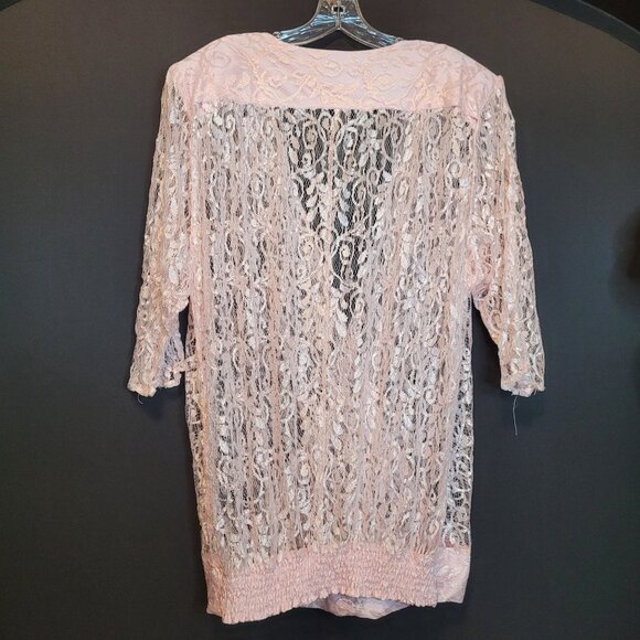Vintage Pink Lace Blouse Top Surplice Sheer Drop Waist Sugar Free - Picture 10 of 11